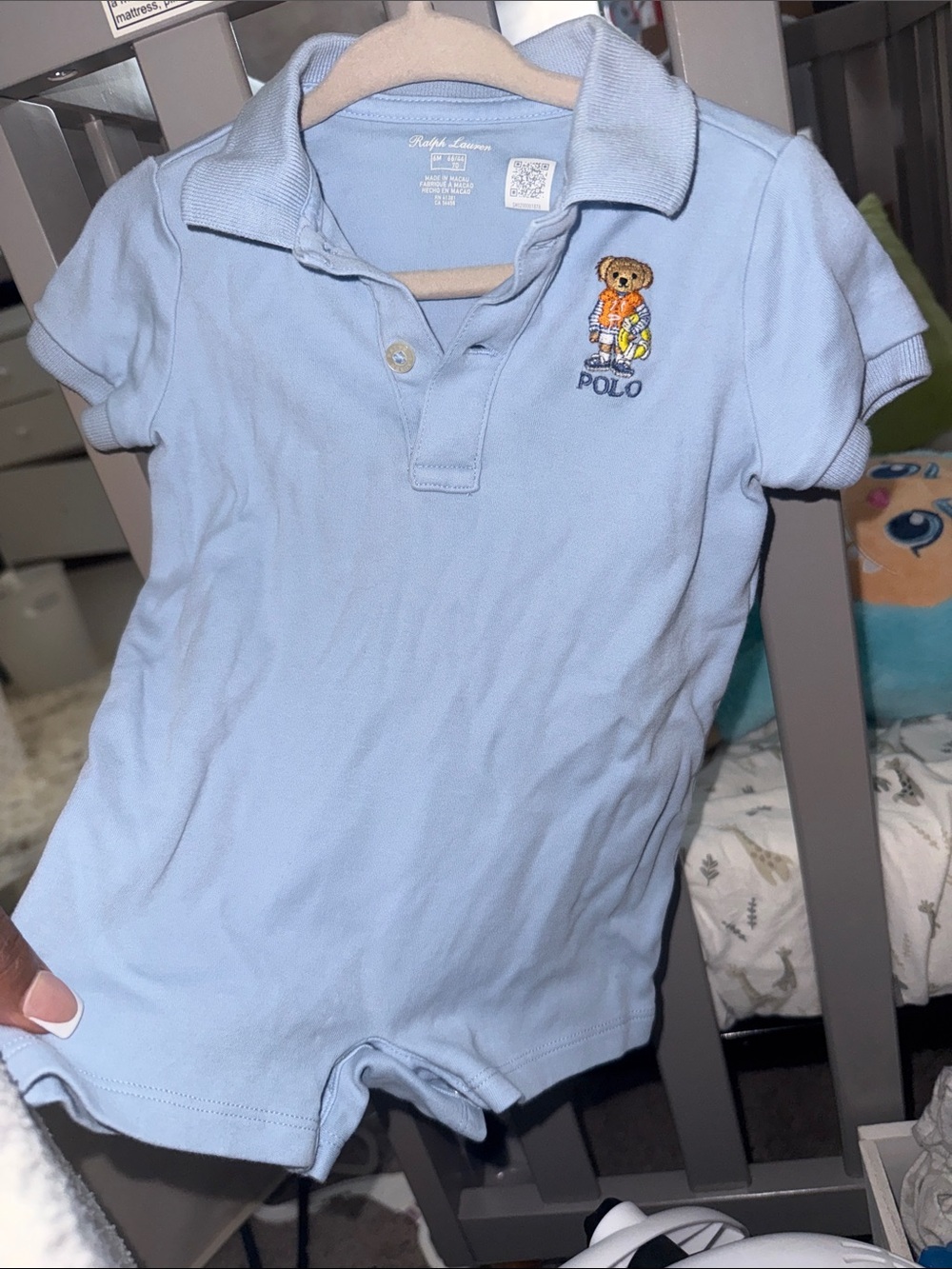 Ralph Lauren Light Blue Polo Bear Collared Romper